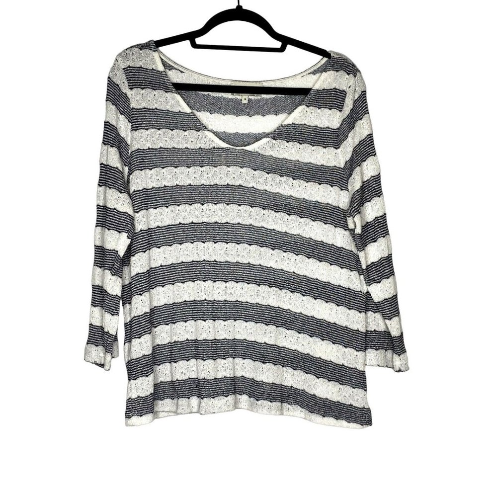 Next Ladies Size 18 Lightweight V Neck White Black Striped 3/4 Sleeve Sweater